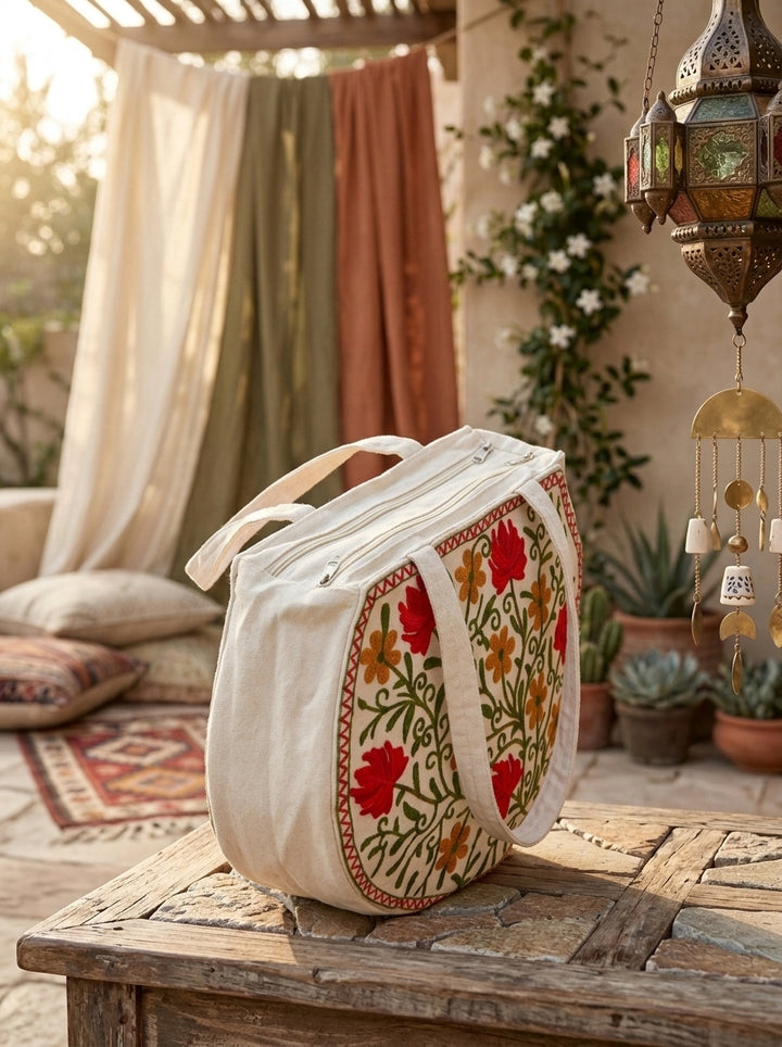 The Floral Tapestry - Embroidered Tote Bag