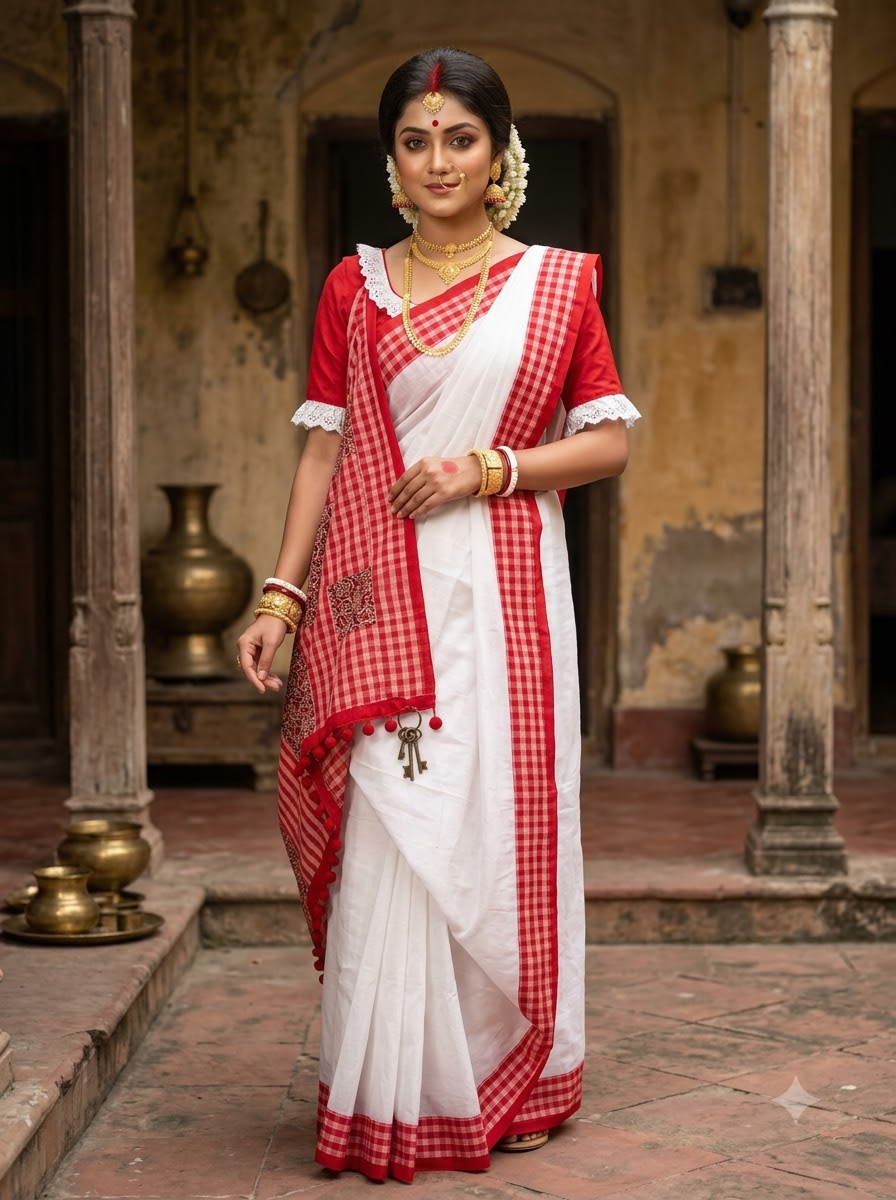 Aruneshi - Cotton Saree With  Gamcha Mismatched Pallu