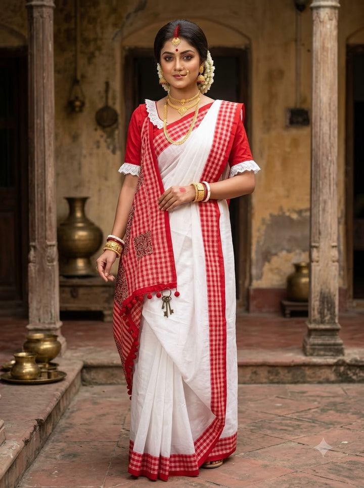 Aruneshi - Cotton Saree With  Gamcha Mismatched Pallu