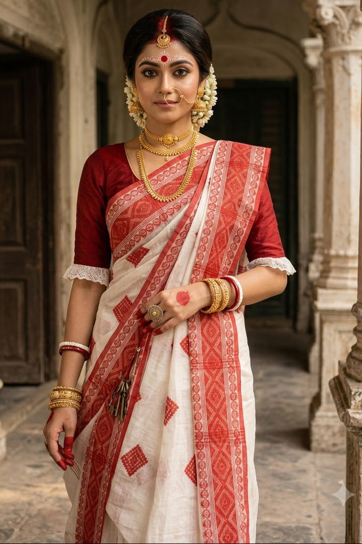 Ashtami Tangail Tant Cotton Saree (Barfi Design)