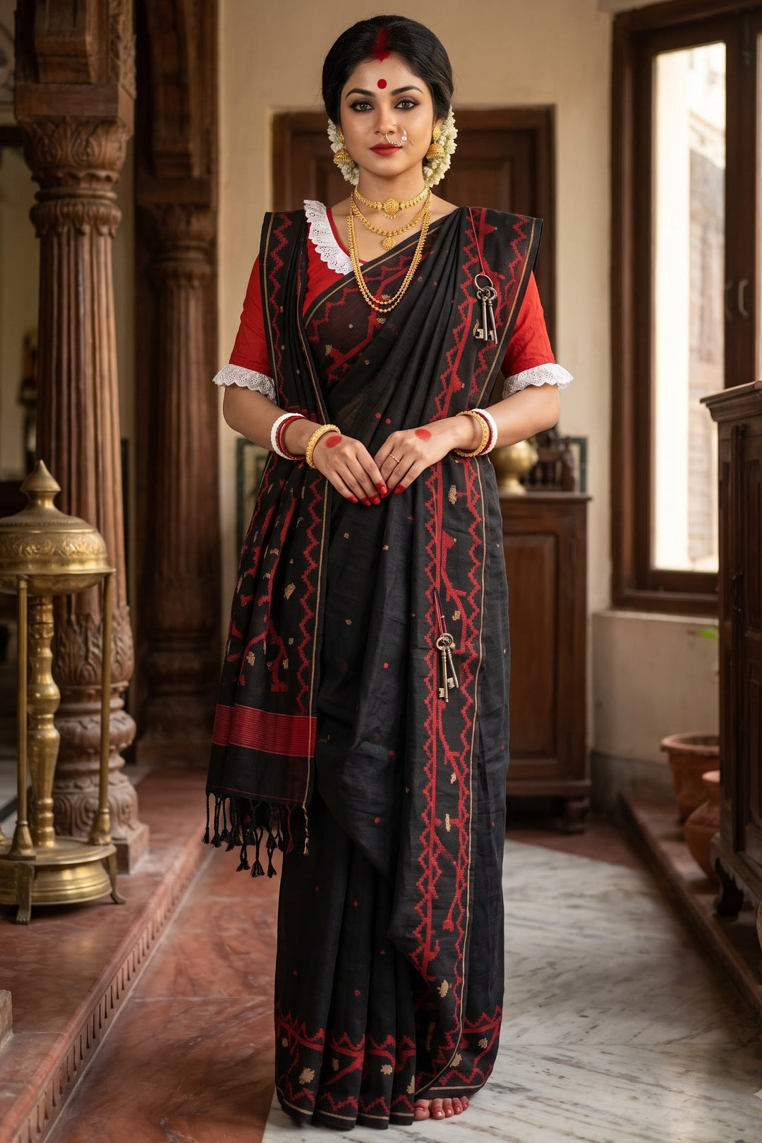 Snigdharag Karat Cotton Jamdani Saree