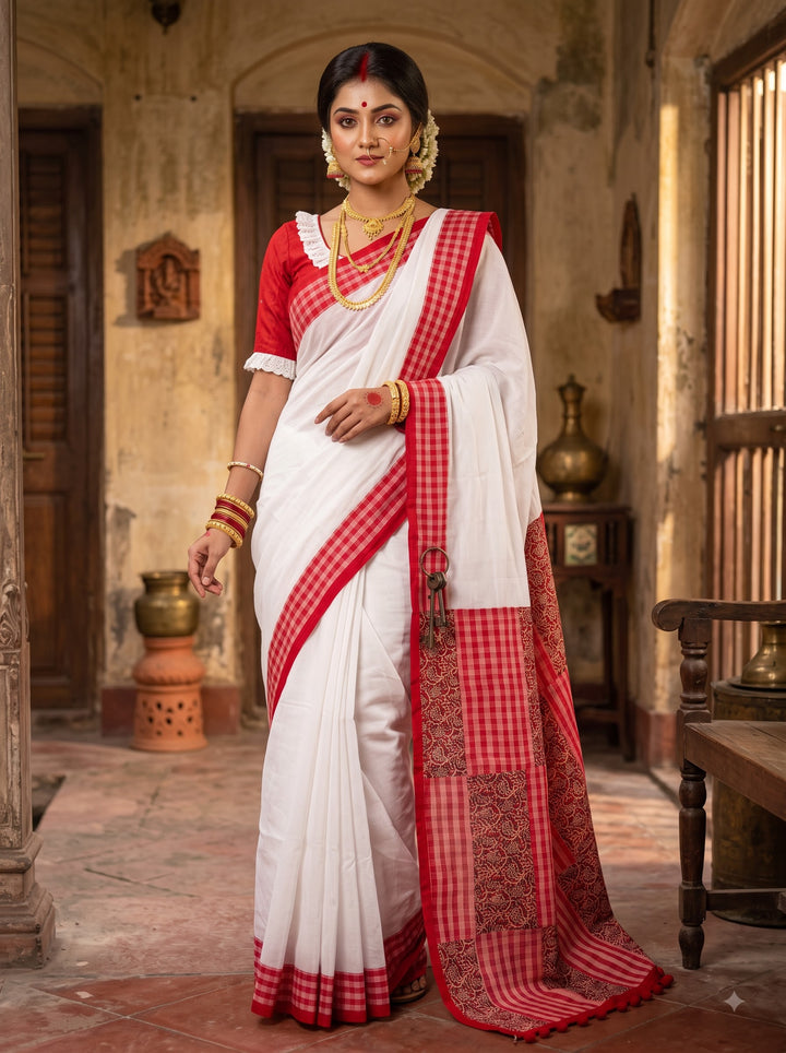 Aruneshi - Cotton Saree With  Gamcha Mismatched Pallu