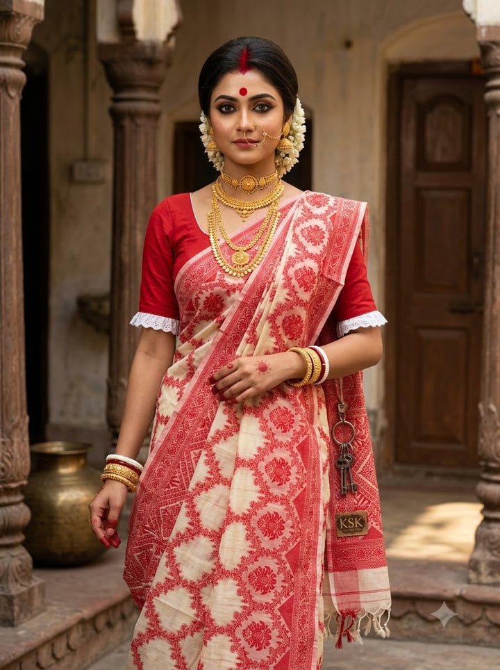 Tantushree – Semi Tussar Silk Jamdani Saree ✨