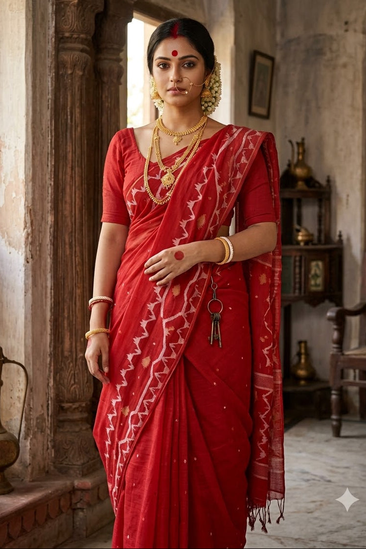 Snigdharag Karat Cotton Jamdani Saree