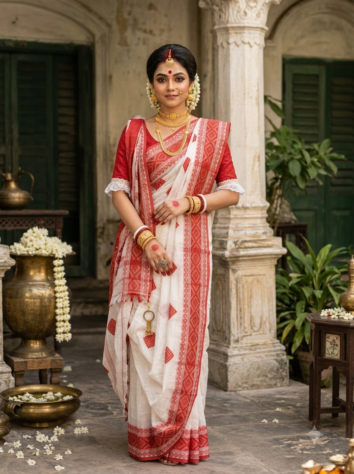 Ashtami Tangail Tant Cotton Saree (Barfi Design)