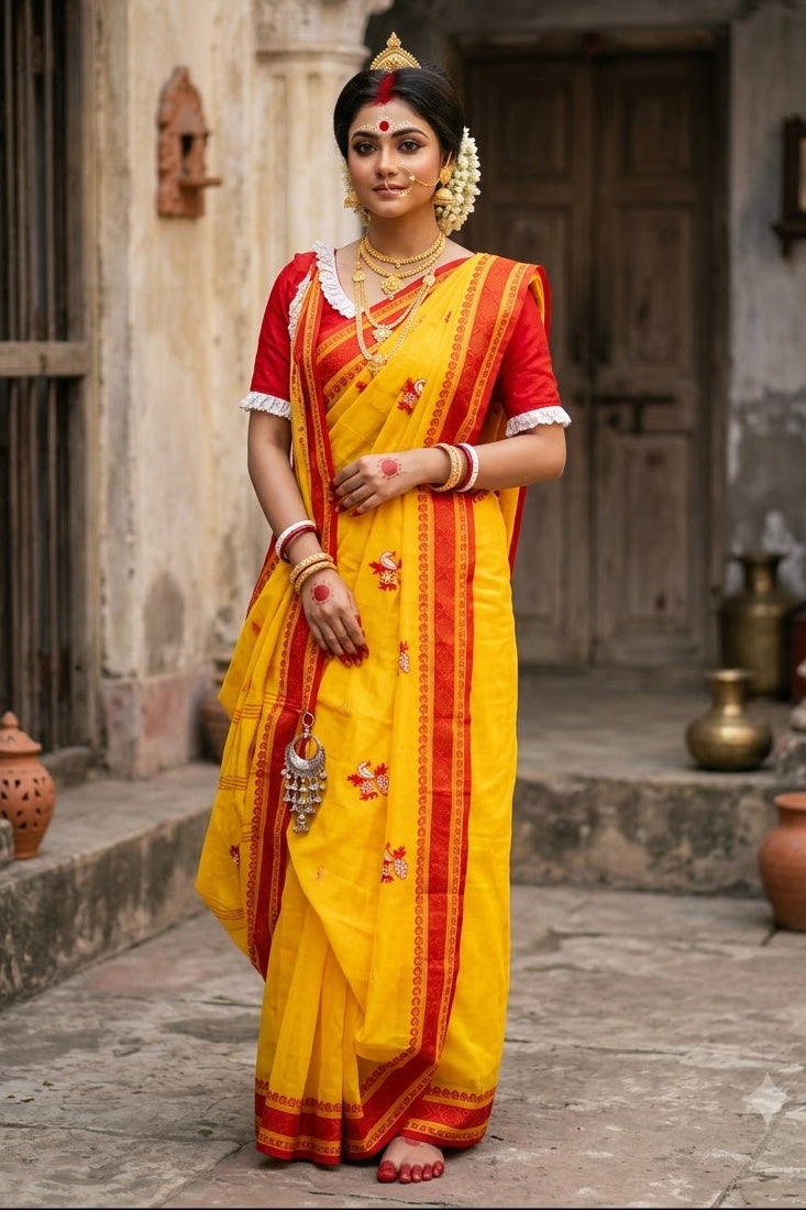 Ashtami Tangail Tant Cotton Saree (Peacock Embroidery)