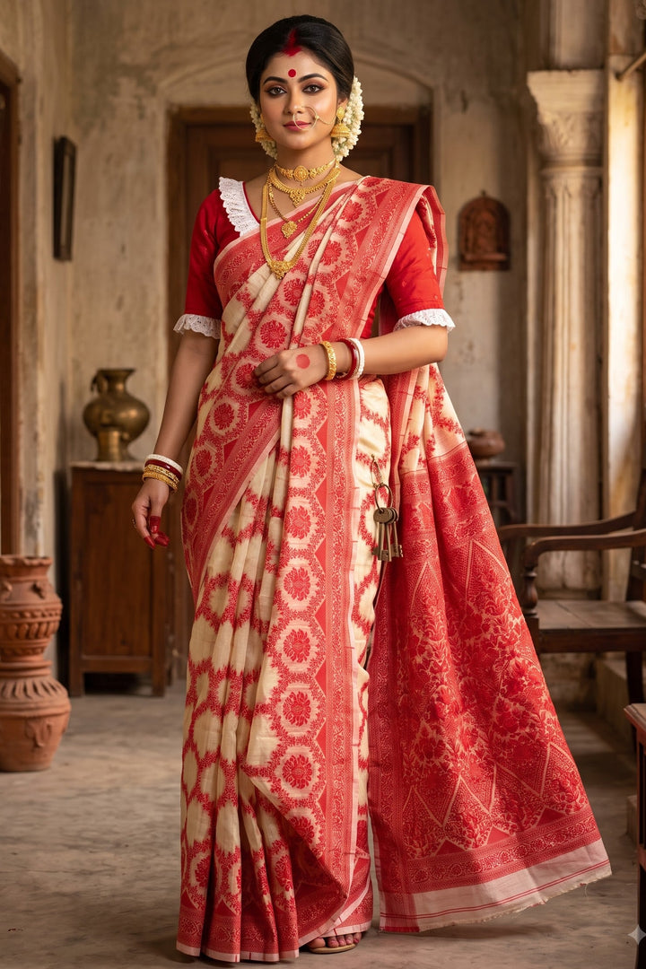 Tantushree – Semi Tussar Silk Jamdani Saree ✨