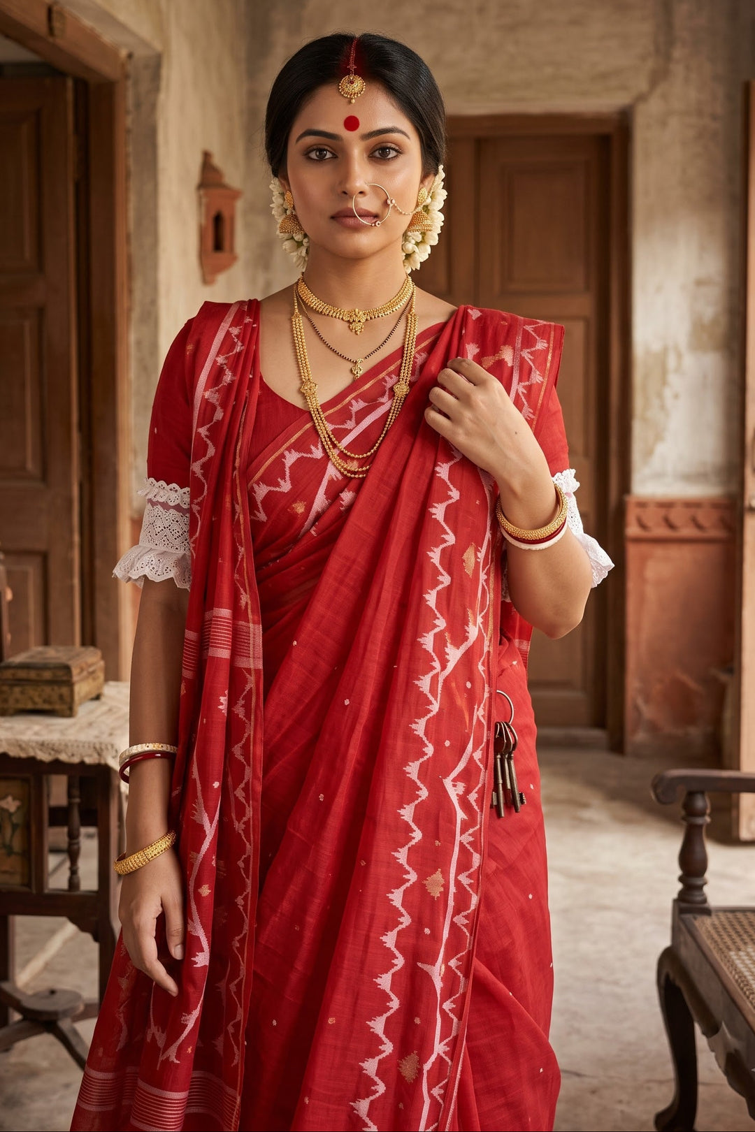 Snigdharag Karat Cotton Jamdani Saree