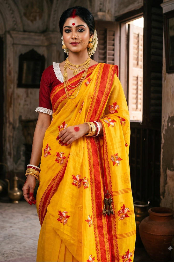Ashtami Tangail Tant Cotton Saree (Peacock Embroidery)