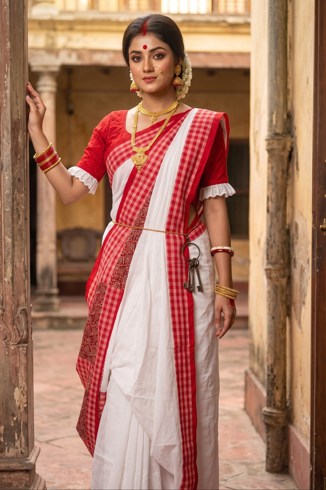 Aruneshi - Cotton Saree With  Gamcha Mismatched Pallu