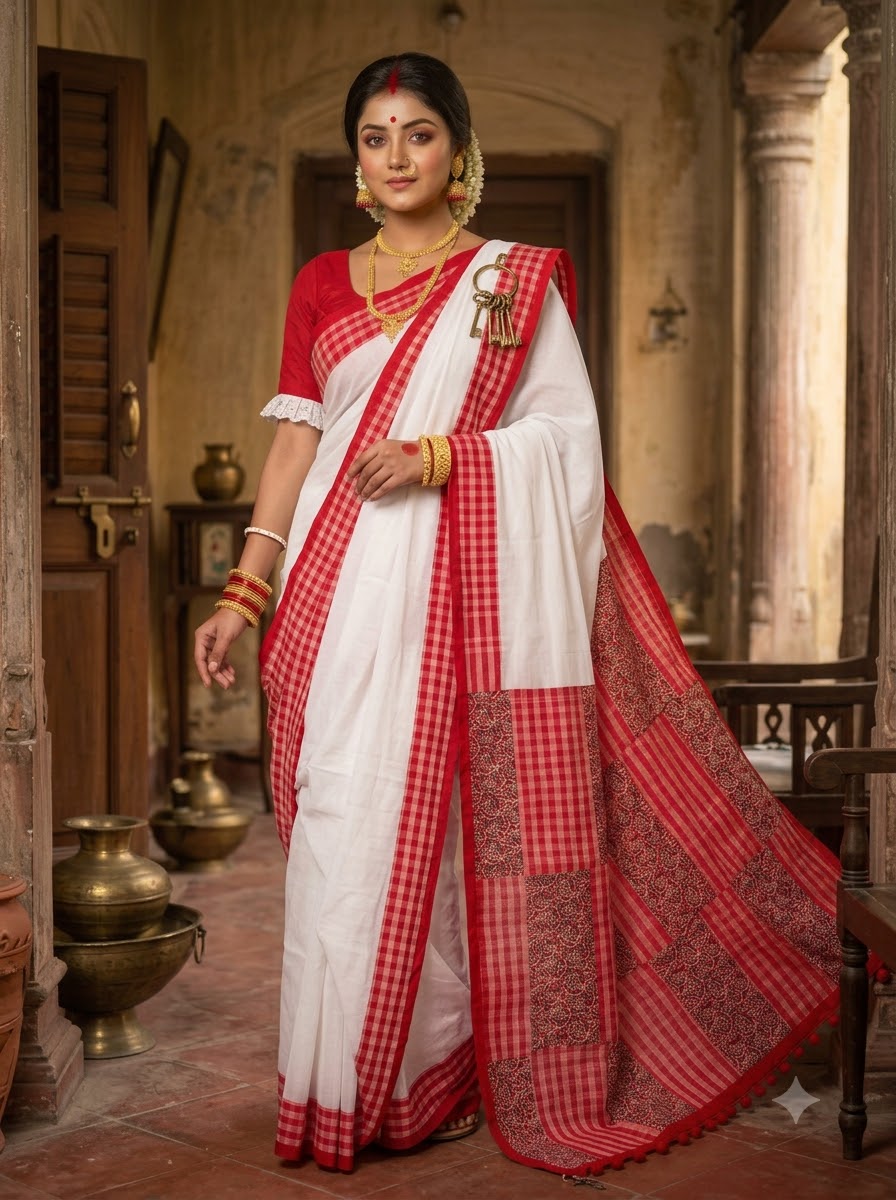 Aruneshi - Cotton Saree With  Gamcha Mismatched Pallu