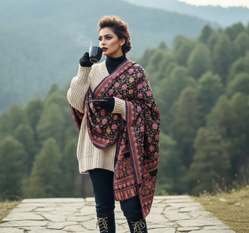 Cozy Warmth- Shawl Collection(Maple Leaf Design)