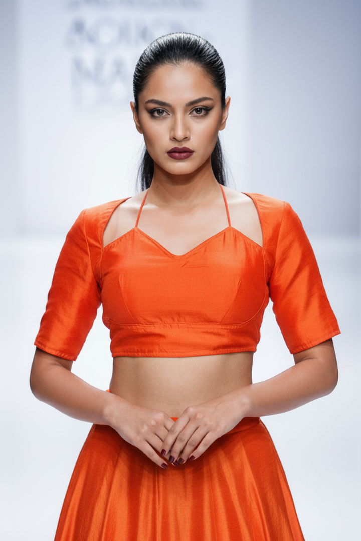 Orange Masaba Style Vichitra Silk Blouse