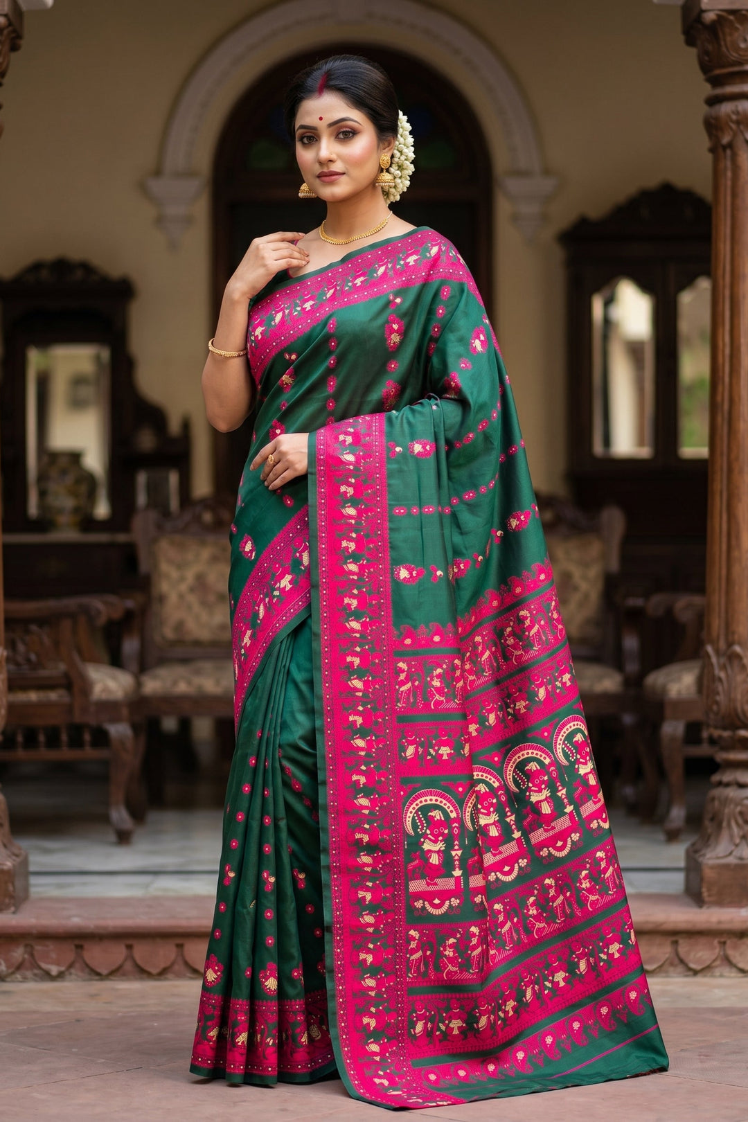 Rajnartaki Motif Baluchori Semi Silk Saree