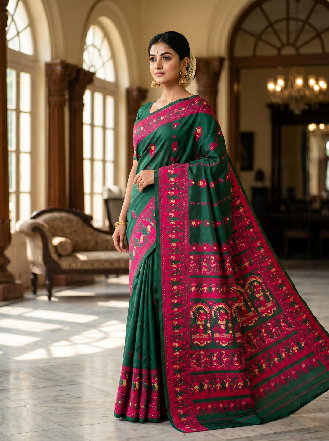 Rajnartaki Motif Baluchori Semi Silk Saree