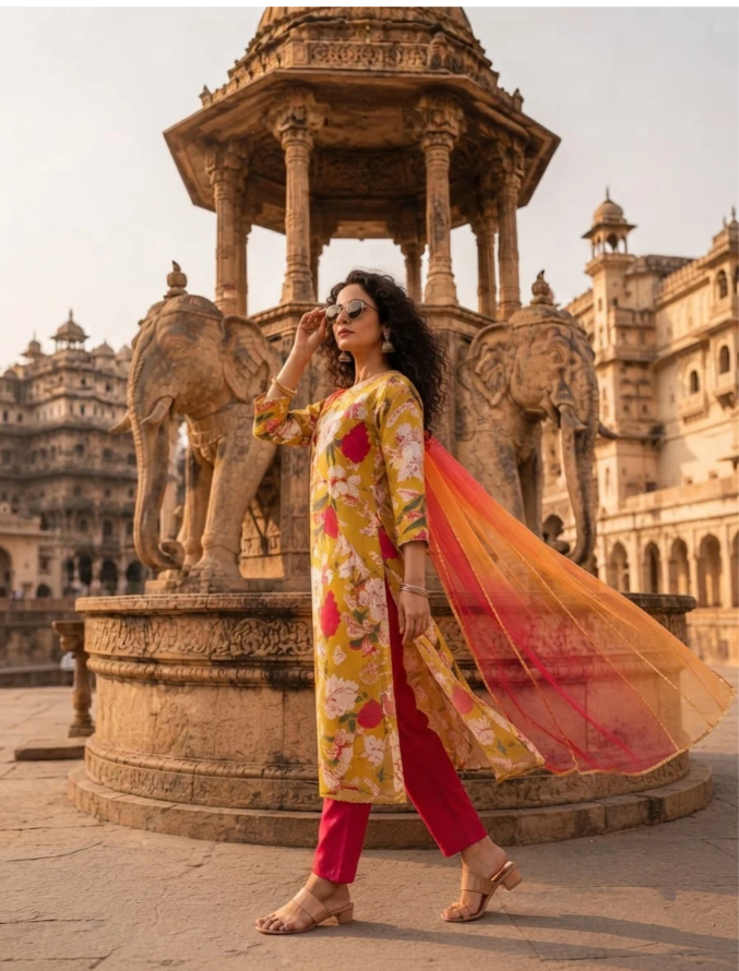 Petal Mist Premium Rayon Kurti Set