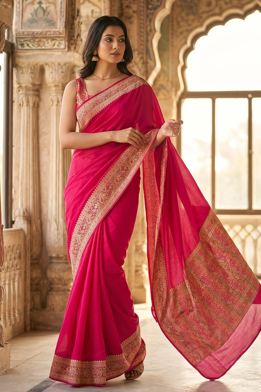 Chasing Victory Banarasi Semi Georgette Silk Saree