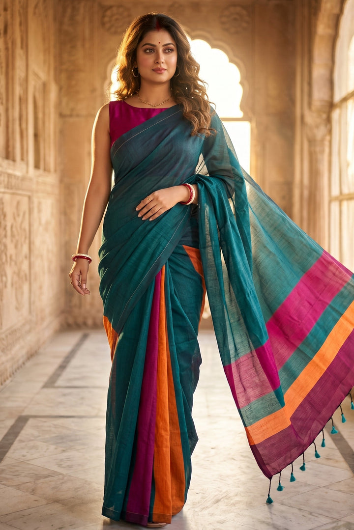 Greatest Glory -Multicolor Khadi Cotton Saree