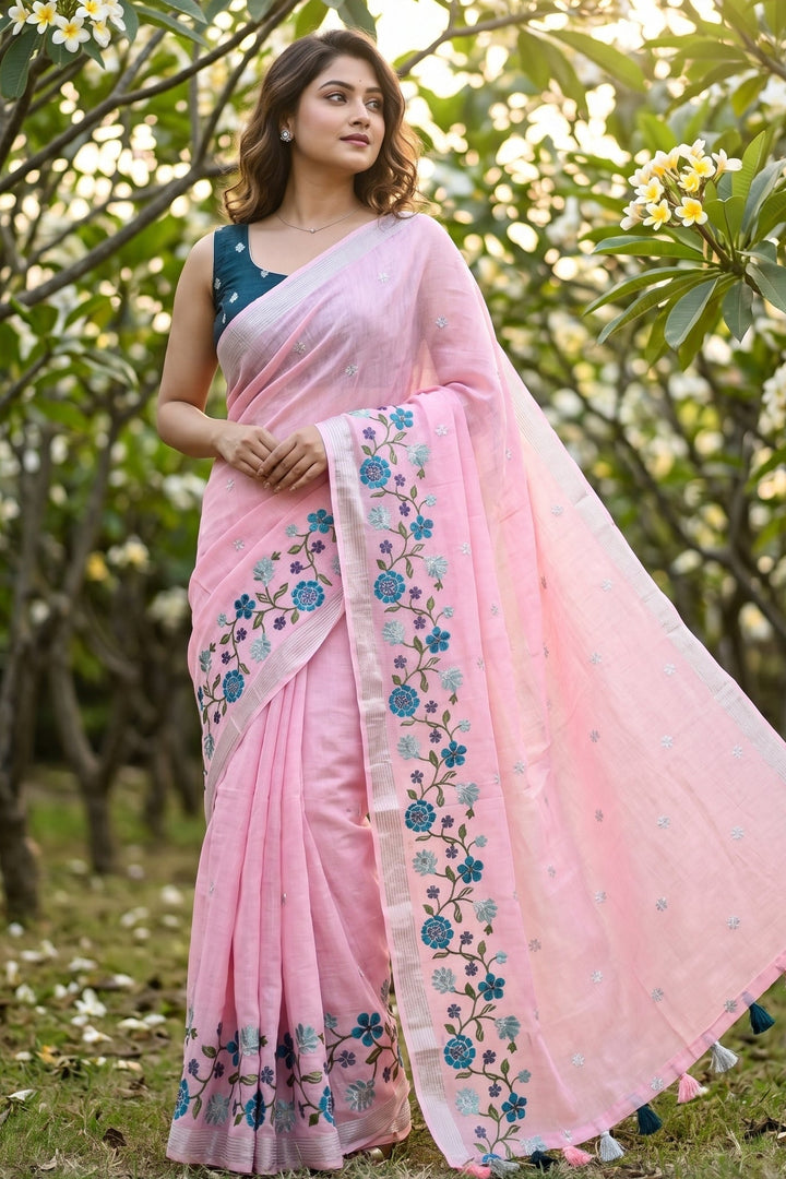 Vivid Whisper -Fancy Linen Saree