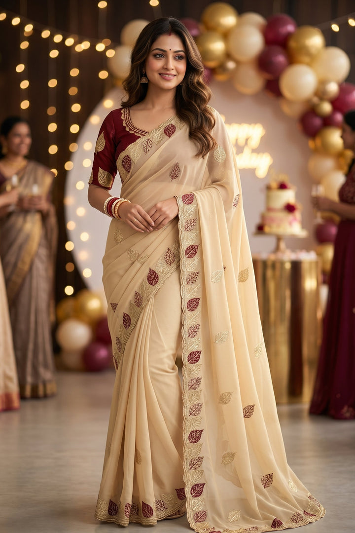 Glowfolk Designer Chiffon Embroidery Silk Saree