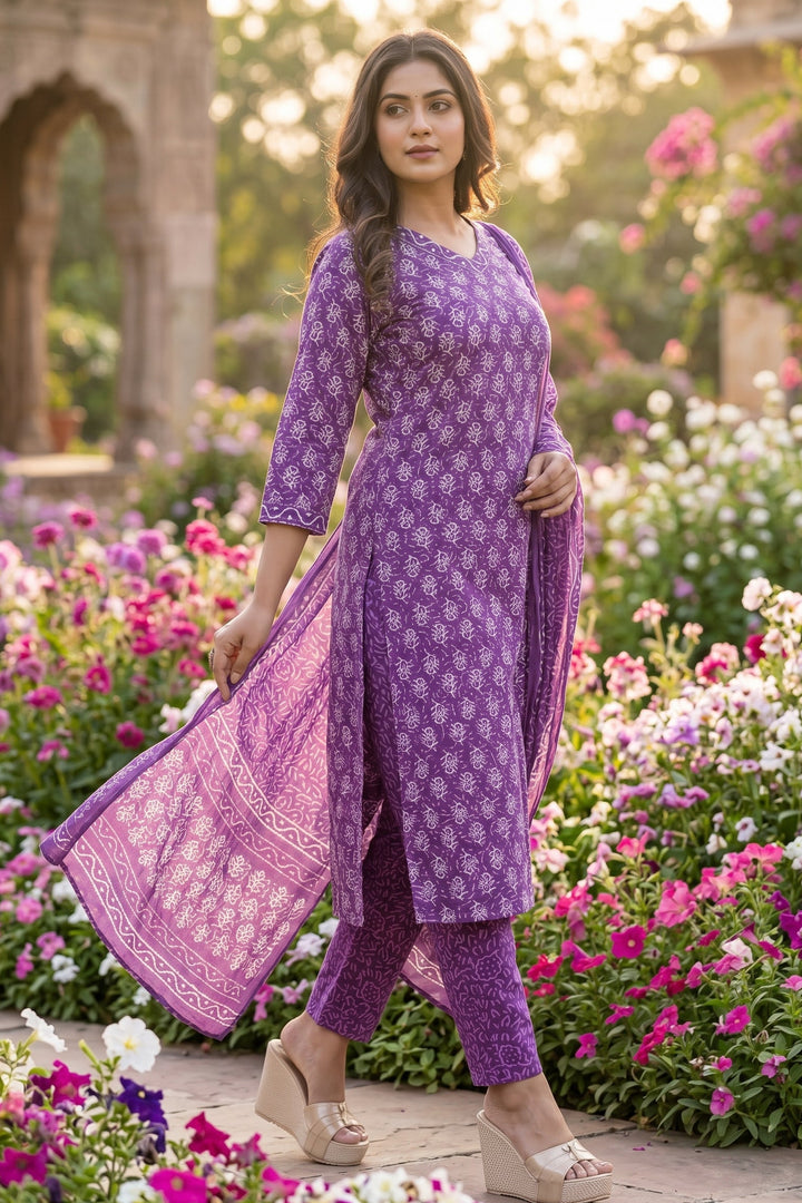 Generosity Of Dark Violet Cotton Kurti Set