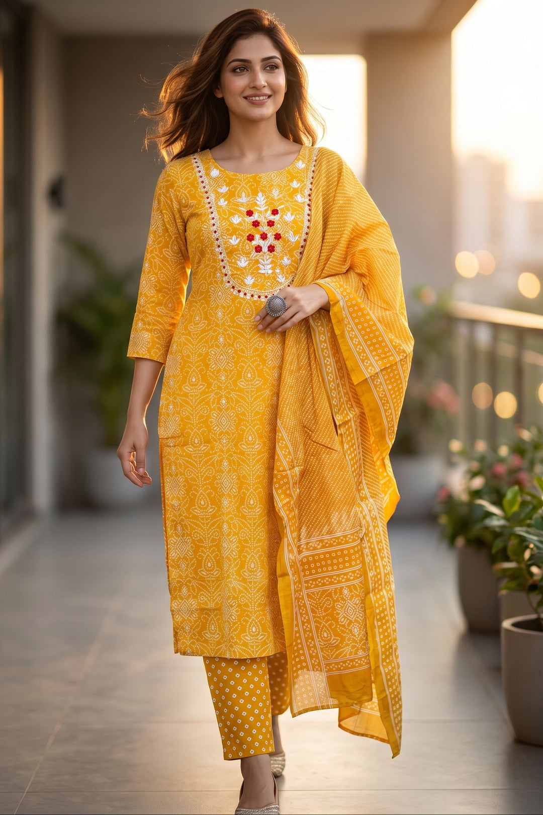 Incredible Bandhni Cotton Kurti Set