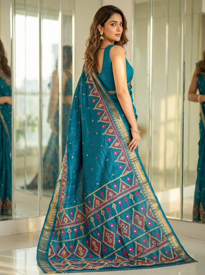 Neelkantha Heritage Semi Matka Silk Gujarati Print Saree