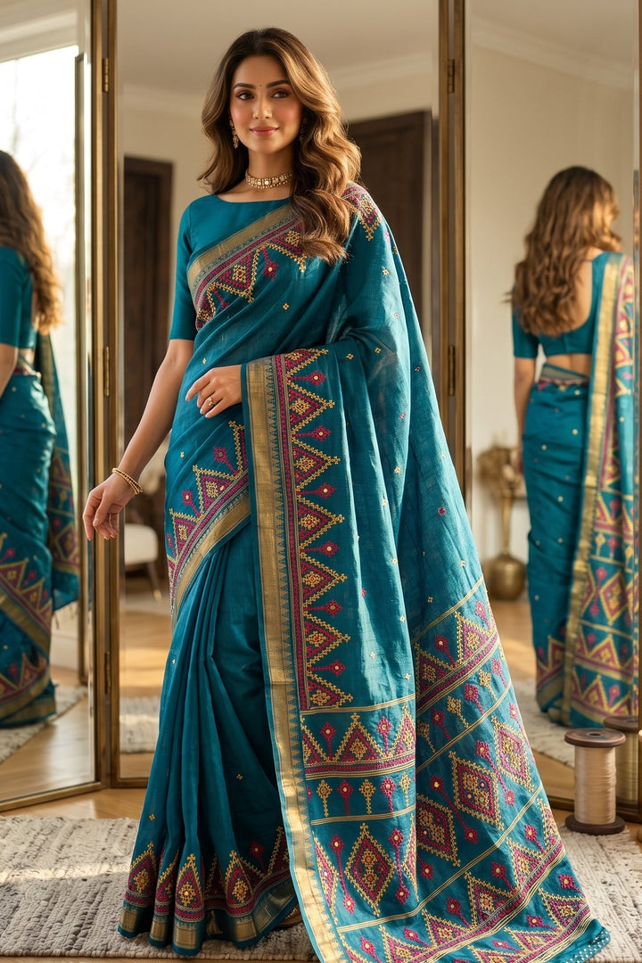 Neelkantha Heritage Semi Matka Silk Gujarati Print Saree