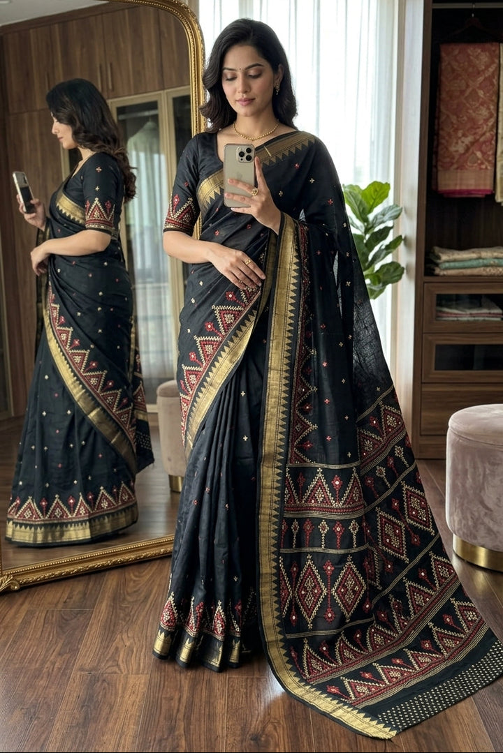 Neelkantha Heritage Semi Matka Silk Gujarati Print Saree