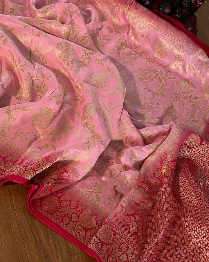 Affectionate Pink Semi Khaddi Georgette Banarasi Saree