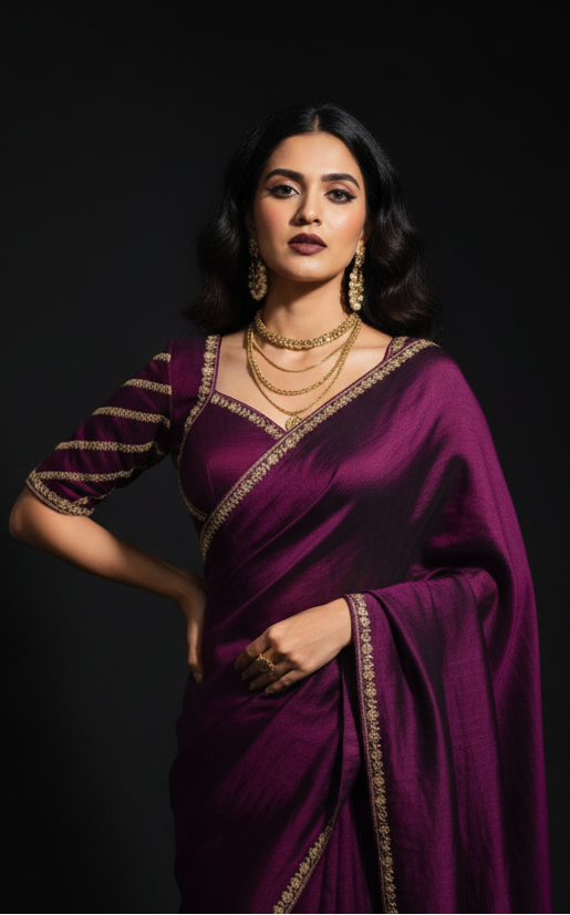 Partywear Purple Vichitra Silk Blouse