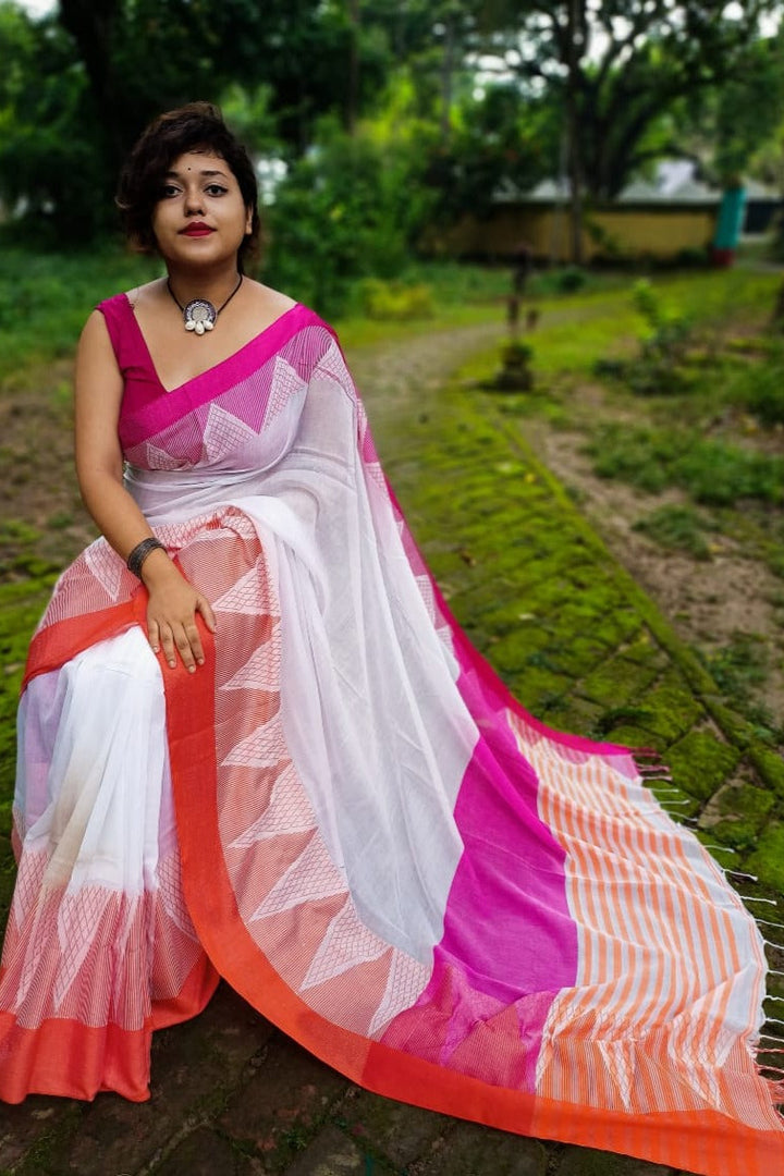 Bengal Khadi Saree Temple Border