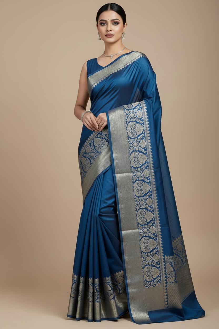 Pure Handwoven Silk Linen Banarasi