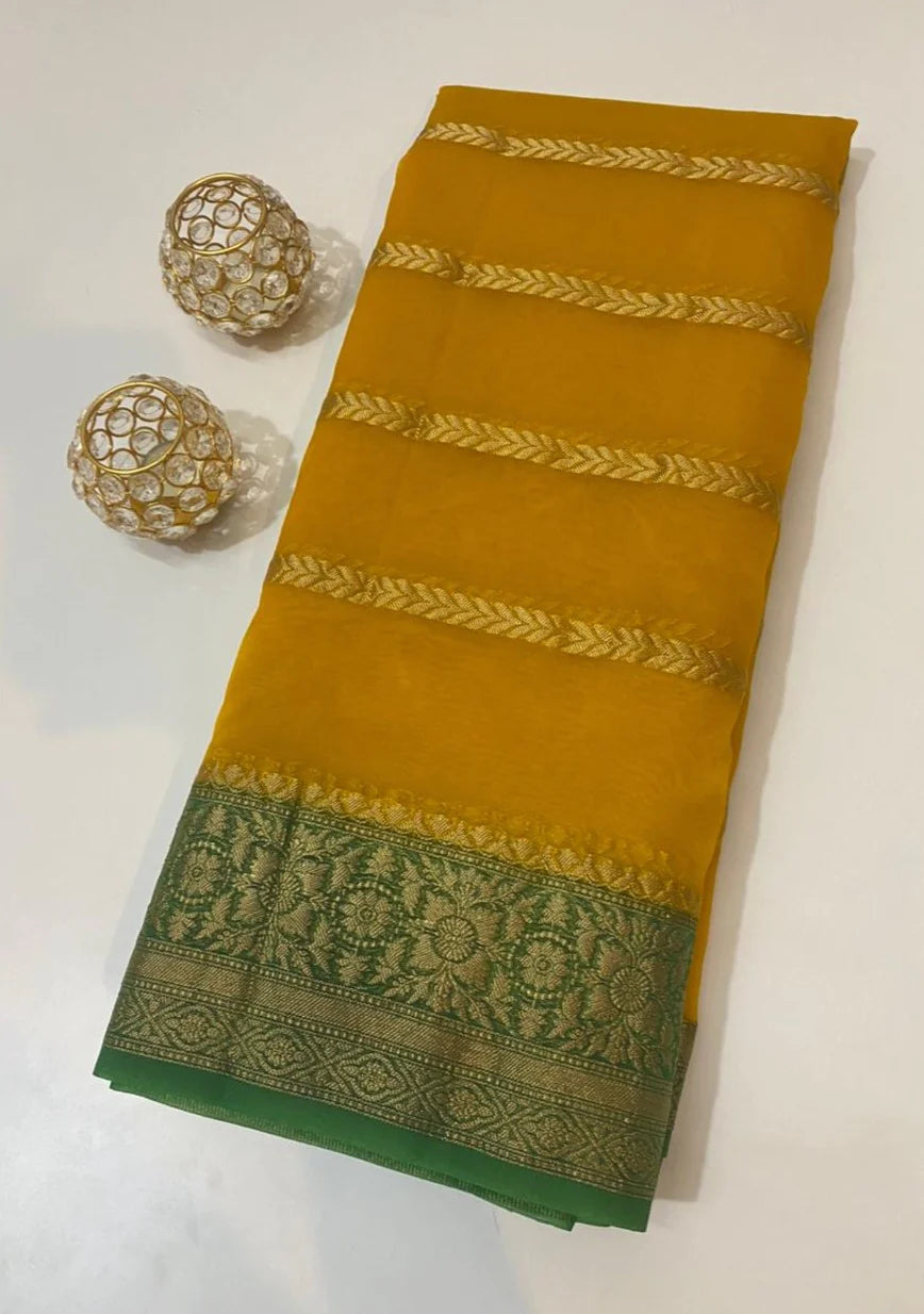 Sunflower Meadow Banarasi Organza Saree – Monamaar