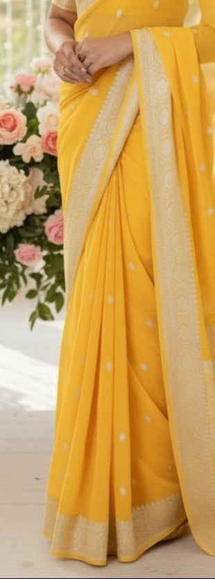 Legacy Of Khaddi Chiffon Pure Banarasi Saree(Yellow)