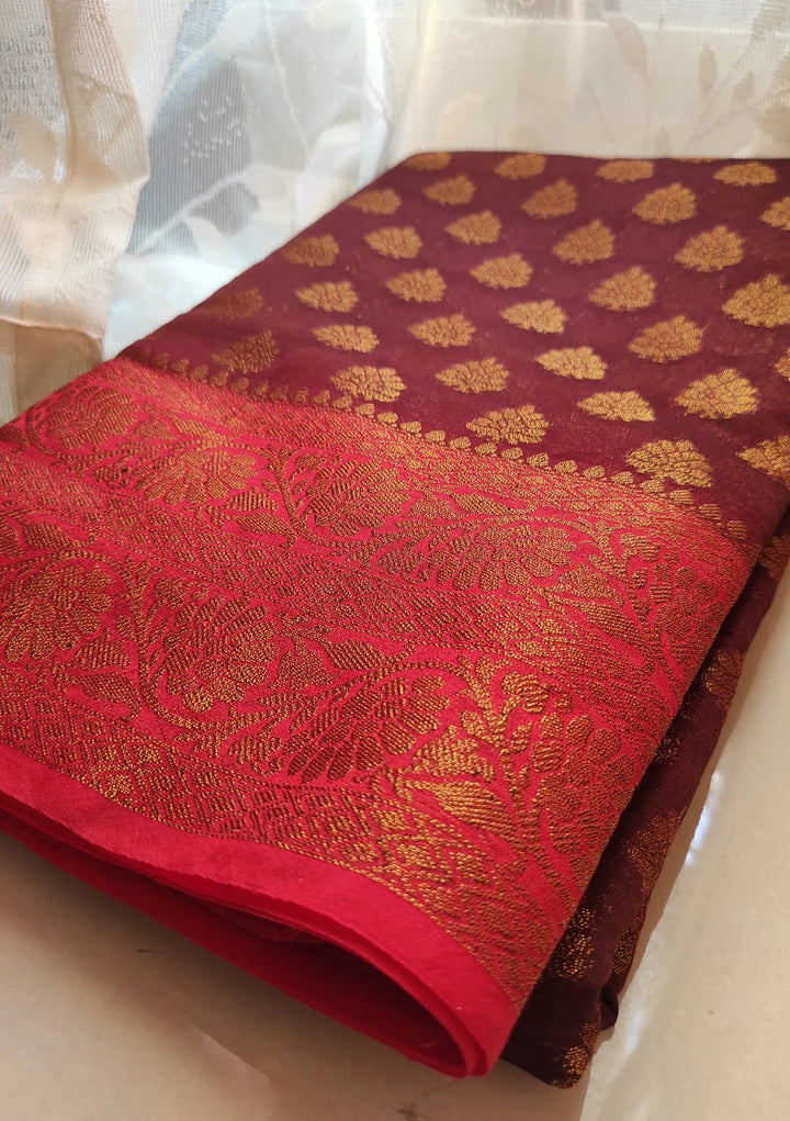 Maroon Majesty Semi Georgette Banarasi Saree