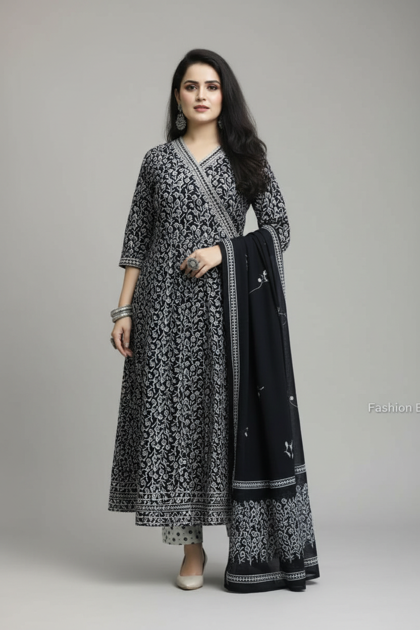 Black Anarkali  Kurti Set