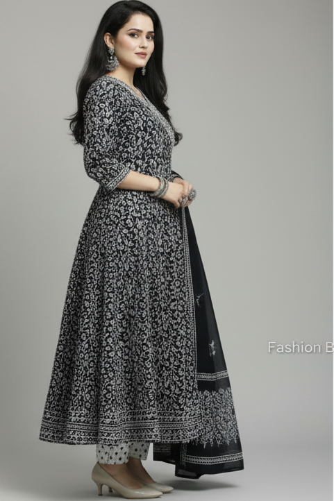 Black Anarkali  Kurti Set