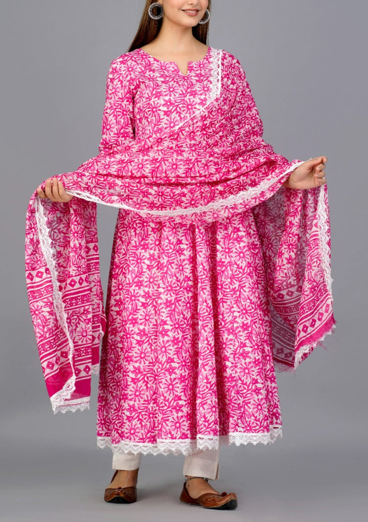 Pink Anarkali Kurti Set