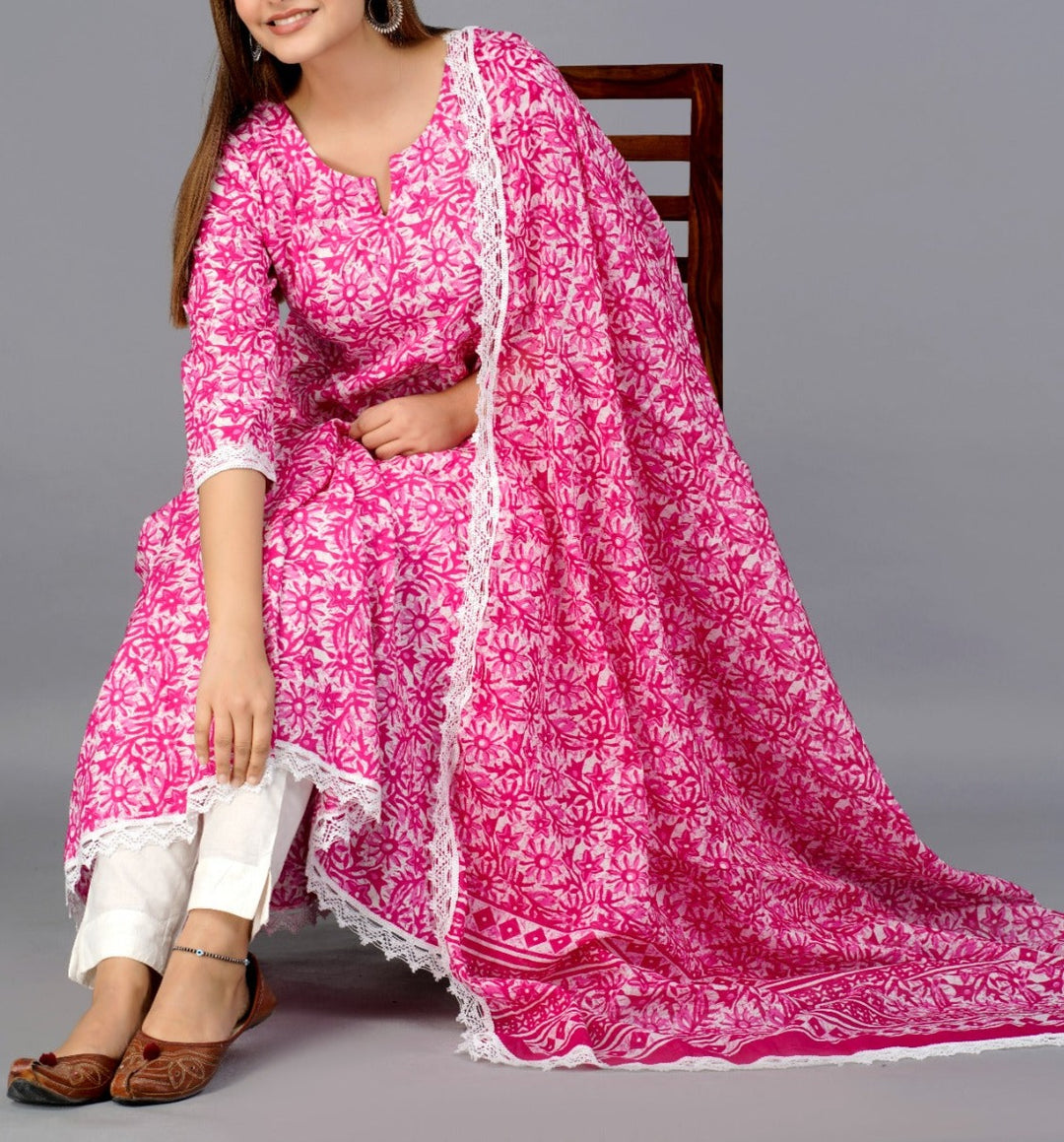 Pink Anarkali Kurti Set