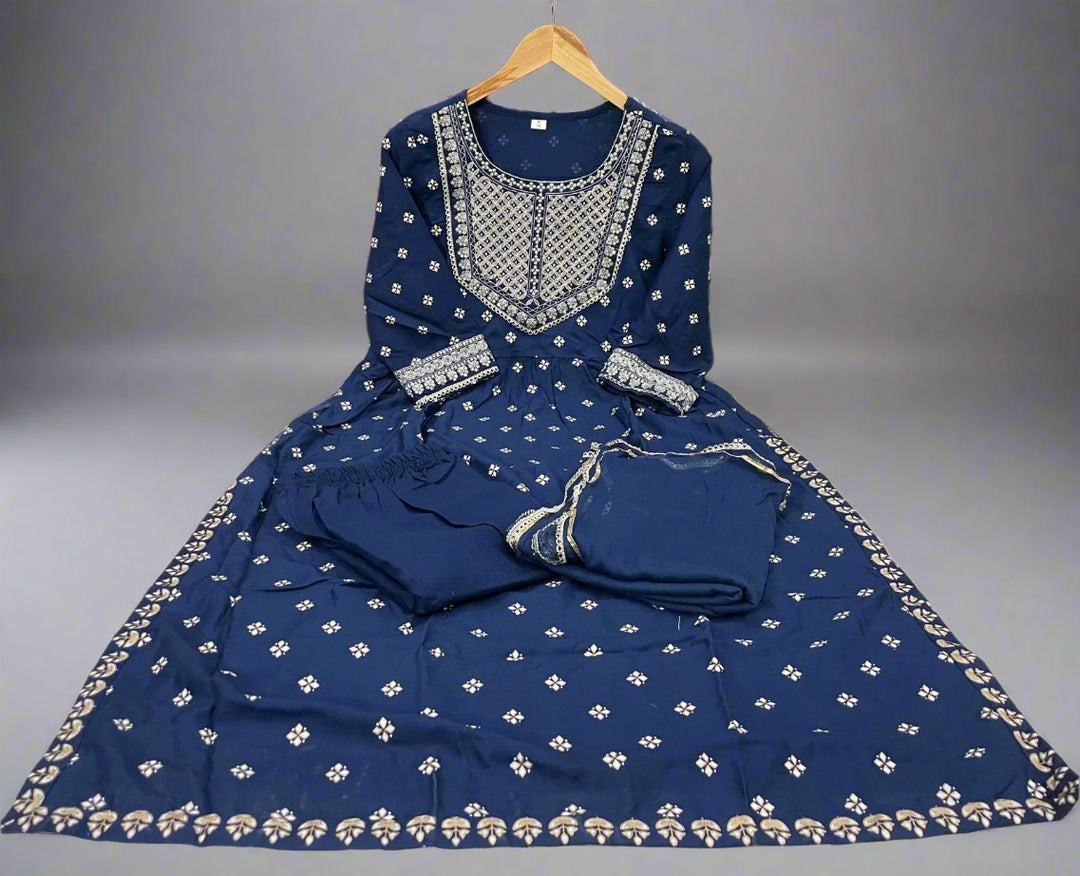 Blue Dynamic Naira Cut Kurti Set