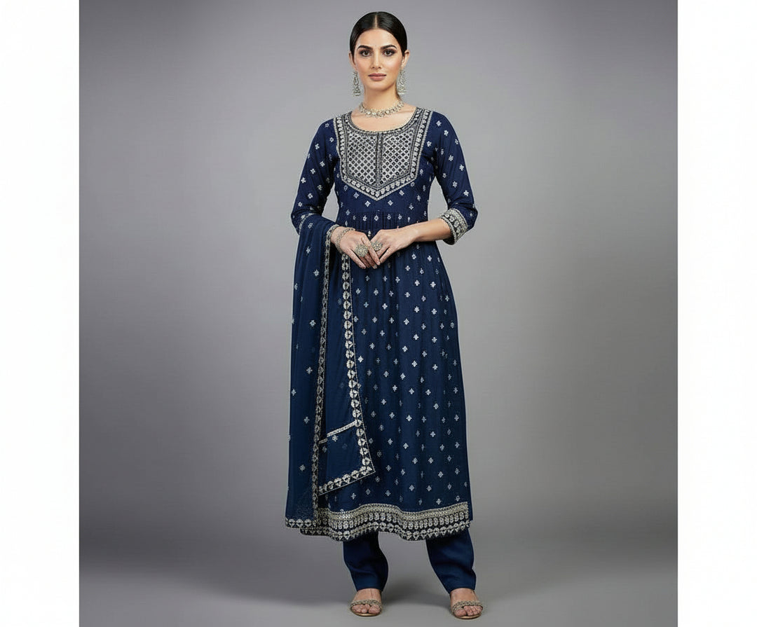 Blue Dynamic Naira Cut Kurti Set
