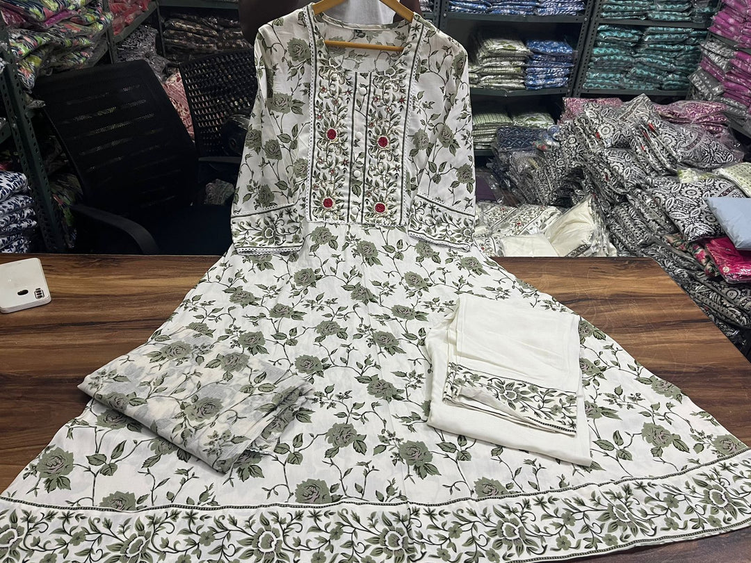 Generation Of White Printed Anarkali Set