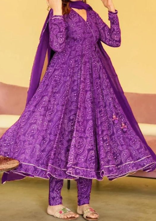 Designer Violet Jaipuri Anarkali Kurti Set