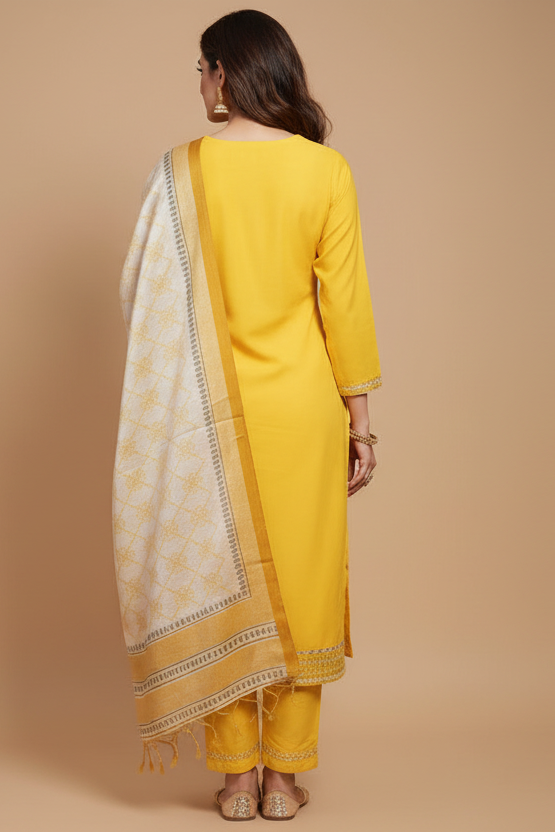 Designer Yellow Jaipuri straight Kurti Set