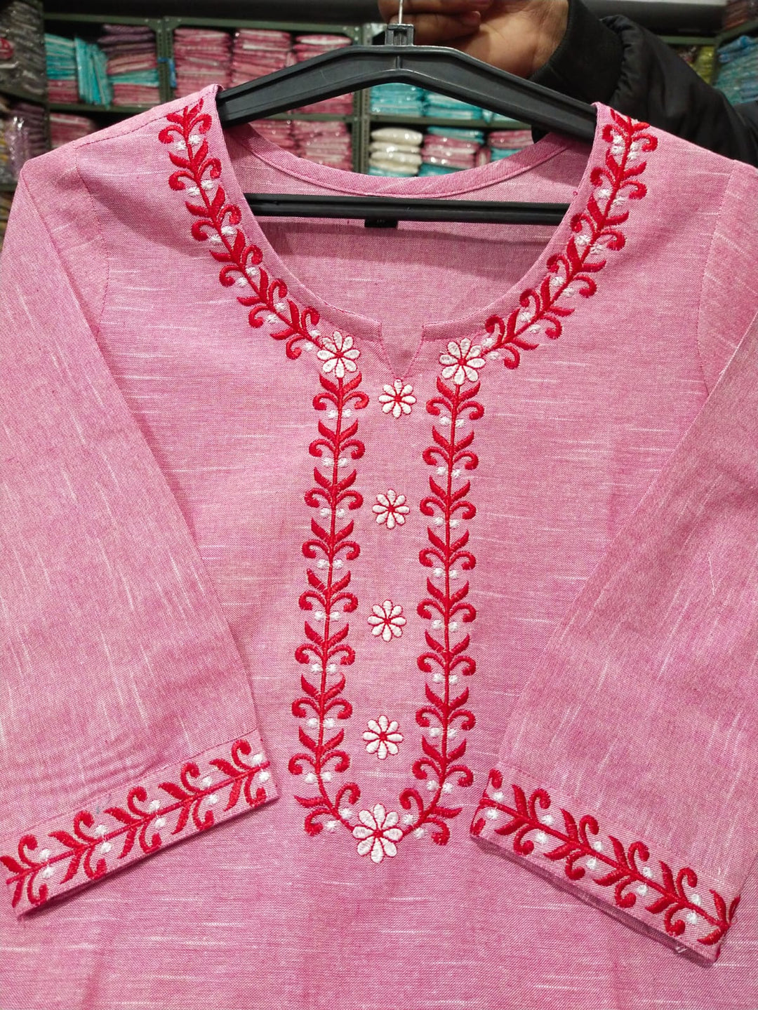 Classy Pink Khadi Cotton Kurti Set