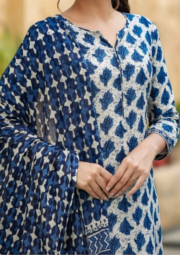 Indigo color Designer Jaipuri straight Kurti Set