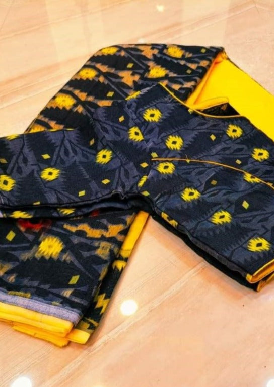 Black & Yellow Dhakai Jamdani Saree