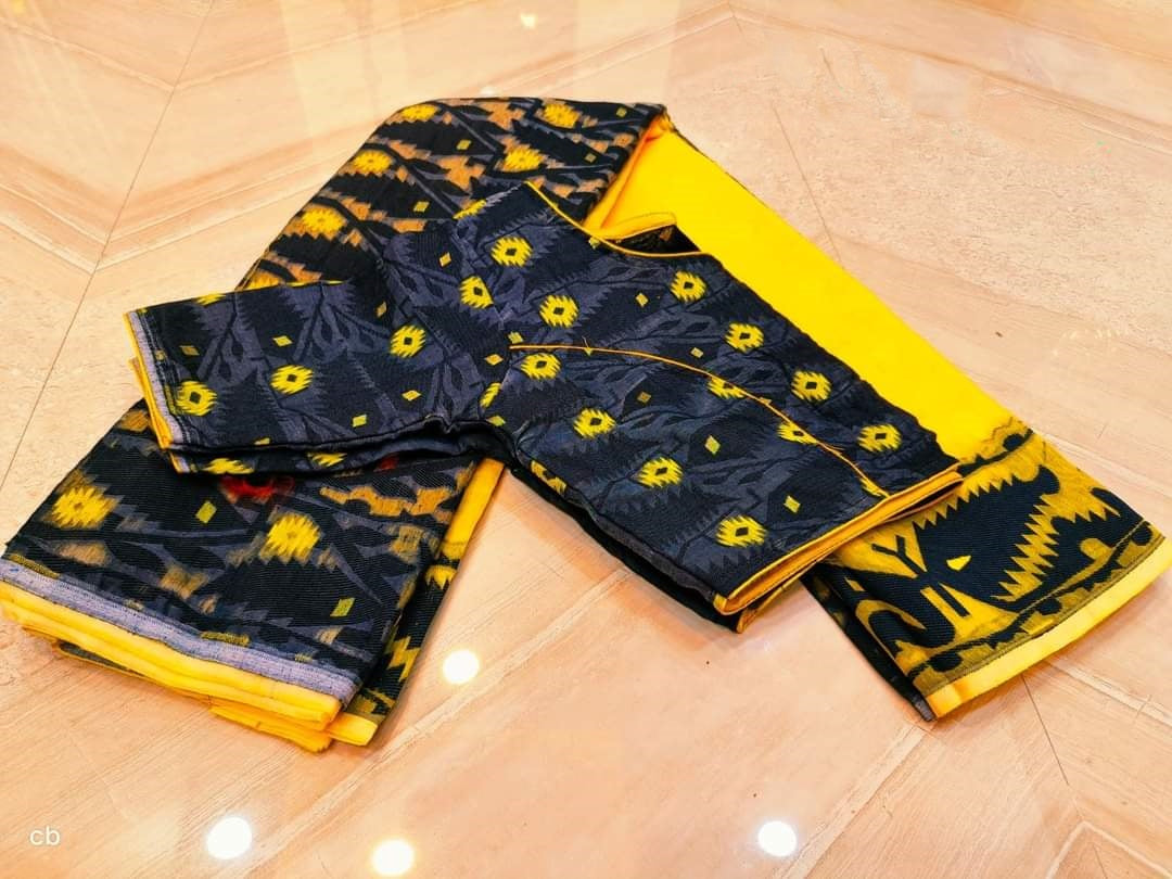 Black & Yellow Dhakai Jamdani Saree