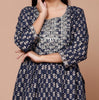 Navy Blue Jaipuri Embroidered Naira Cut Kurti Set